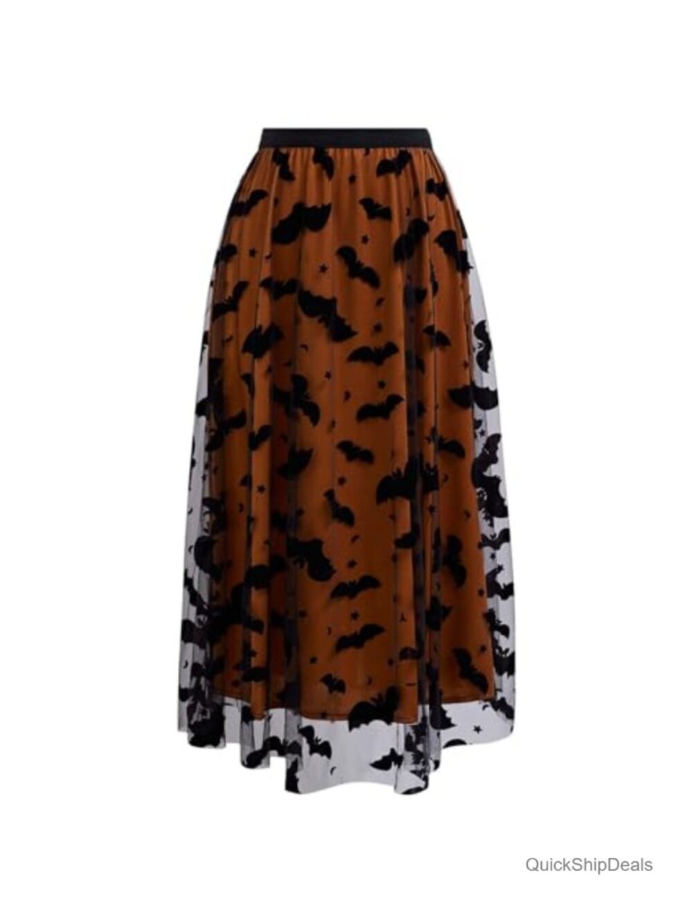 Tulle Tutu Midi Skirt Velvet Bats Elastic Waist Layered Mesh